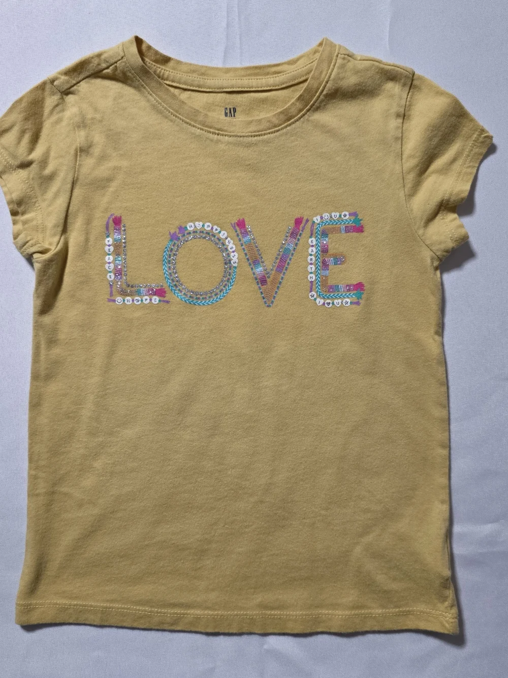 GAP Girls Yellow Sequin LOVE Short Sleeve Tee
